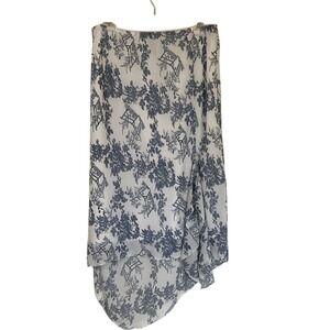 Chapter One Womens Floral Blue White Flowy Midi Skirt Size 12 Asymmetrical Fairy